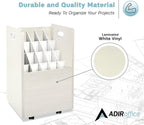AdirOffice Adir Blue Print Storage Organizer - Mobile Roll File Cart, Construction Plan Holders, Blueprint Cabinet with Wheels, Roll Files Storage for Office and Home (20 Slots, White)