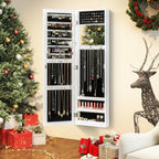Giantex Wall Mounted Jewelry Cabinet with Full Length Mirror, Over The Door Jewelry Armoire Organizer with Large Storage, Makeup Mirror & Velvet Lining (White)