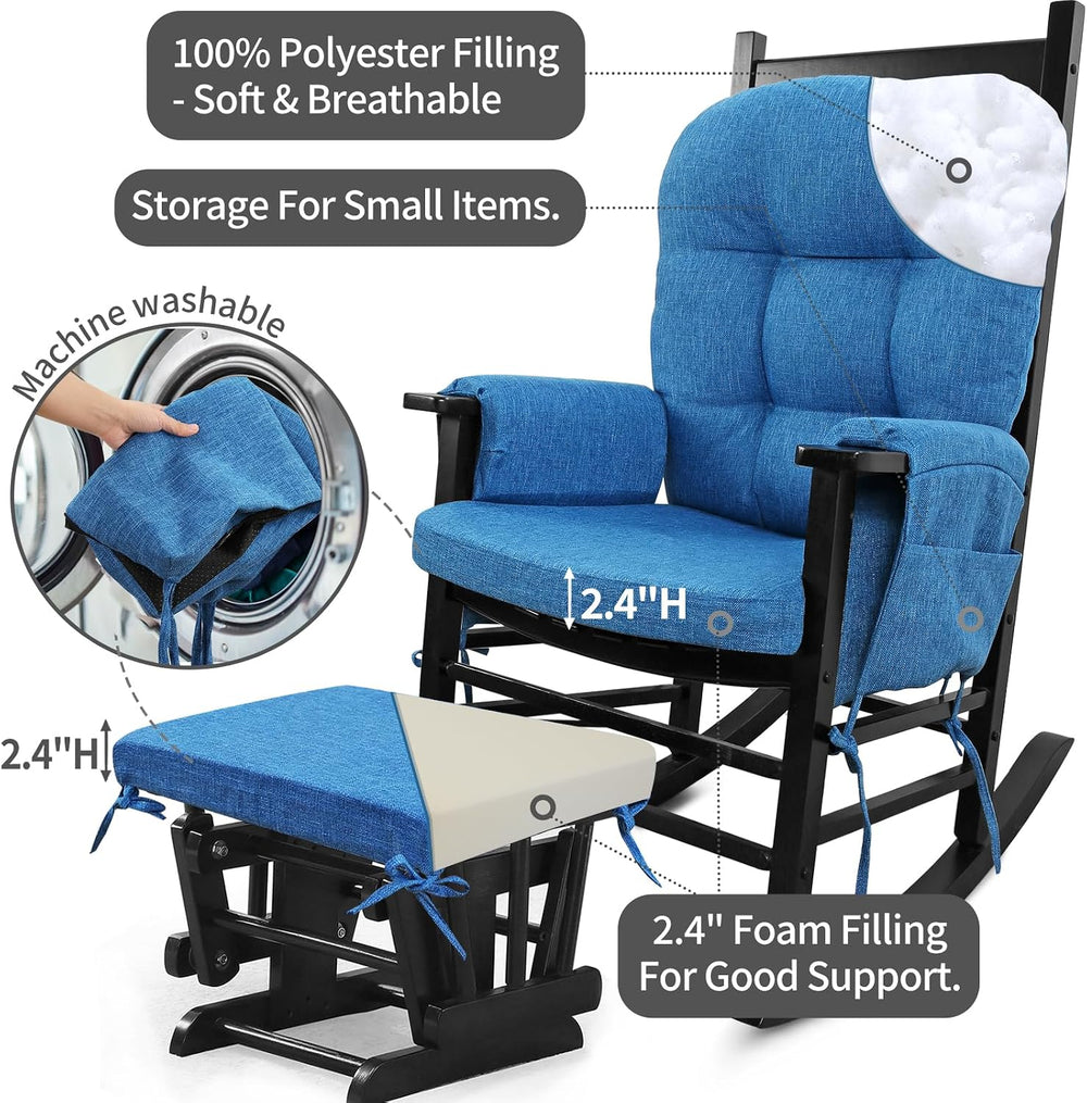BUYUE Glider Rocker Replacement Cushion 5 PCS with Ties, Linen High-Density F...