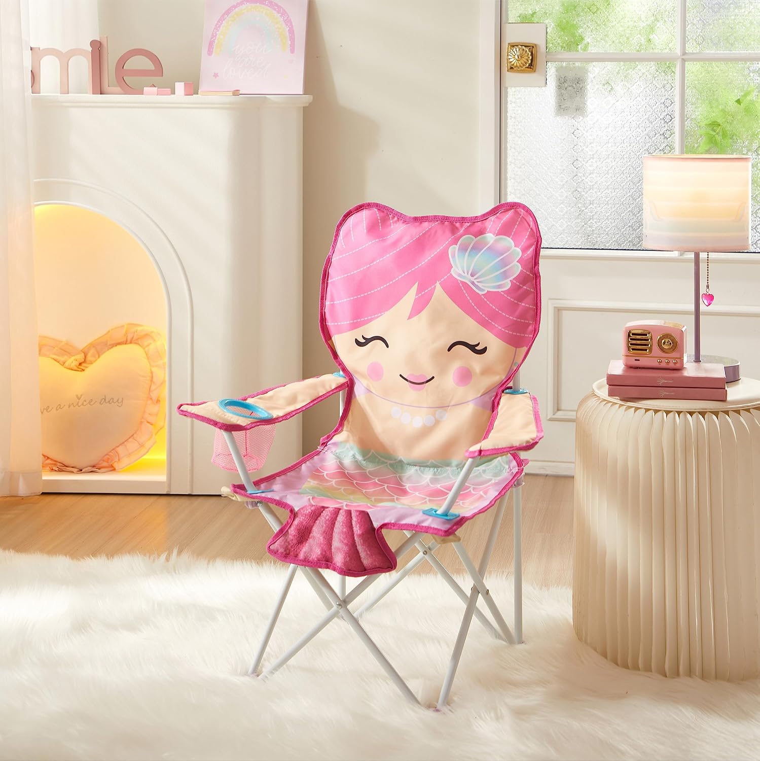 Heritage Kids Mermaid Folding Camp Chair for Kids,Figural Indoor/Outdoor Beach Chair with Armrests & Carry Bag,Lightweight & Portable,Ages 6+