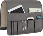 NB Sofa Armrest Organize remote holder bedside caddy organizer with 5 pockets，non-slip couch remote control holder couch armchair caddy accessories (Dark Grey, 35''x18'')