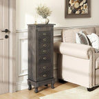 Giantex Standing Jewelry Cabinet with 7 Drawers, Flip-Top Mirror, 2 Side Doors with 12 Necklace Hooks, Divided Ring Compartments, Velvet-Lined Jewelry Armoire Organizer Chest (Weathered Gray)