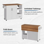 IDEALHOUSE Rolling Kitchen Island on Wheels, 48'' Mobile Kitchen Cart with Drop Leaf, Butcher Block Island with Open Shelf, Drawer, Spice Rack, Wood Top, and Lockable Wheels