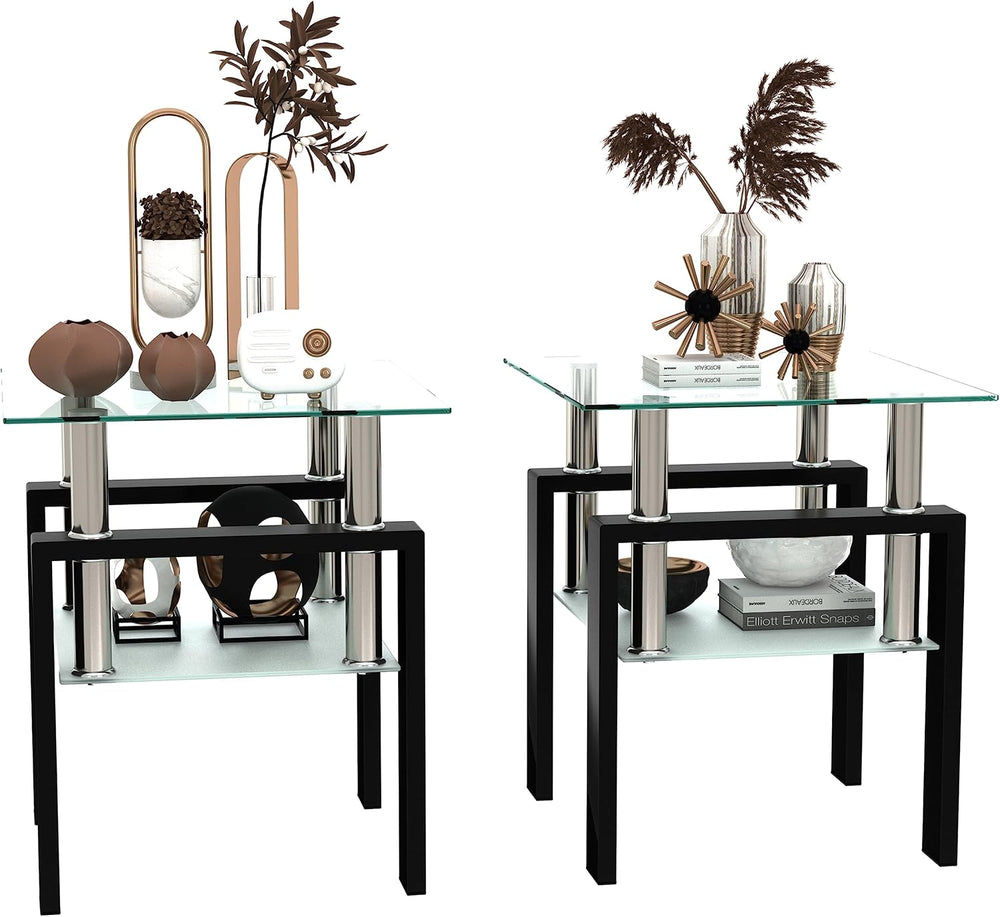 Living Room Tables Set,3 Piece Glass Coffee Table and End Tables Set for Livi...