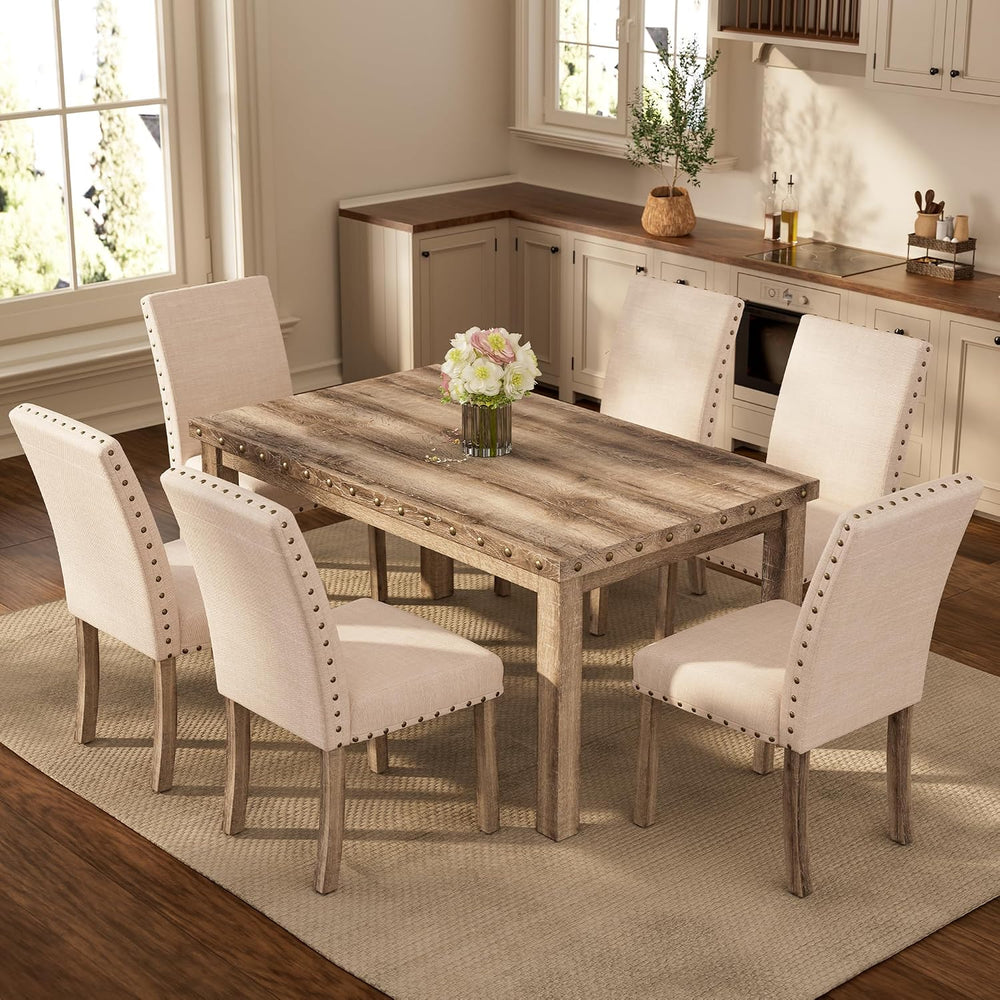 Modern Fort 7-Piece Farmhouse Dining Table Set for 6, 60" Rectangular Wo...