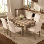 Morden Fort Rustic Dining Table Set for 6, Farmhouse Kitchen Dining Chairs for 6, Charming 60" Rectangular Wooden Table&6 Upholstered Chair with Nailhead Accents for Dining Hub,Breakfast Nook