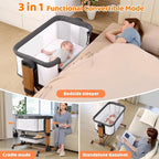 Ezebaby 3-in-1 Baby Bassinet, Rocking Baby Bassinets Bedside Sleeper, Adjustable Portable Crib for Newborn Infant with Wheels Storage Basket and Mesh Sides