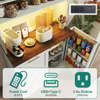 63" H Pantry Cabinets with 10 Gallon Trash Can,Led Light,Outlet,35" W Kitchen Hutch with Tilt Out Trash Can Cabinet,Farmhouse Cupboard with Large Countertop for Living Room,Dining Room,Antique White