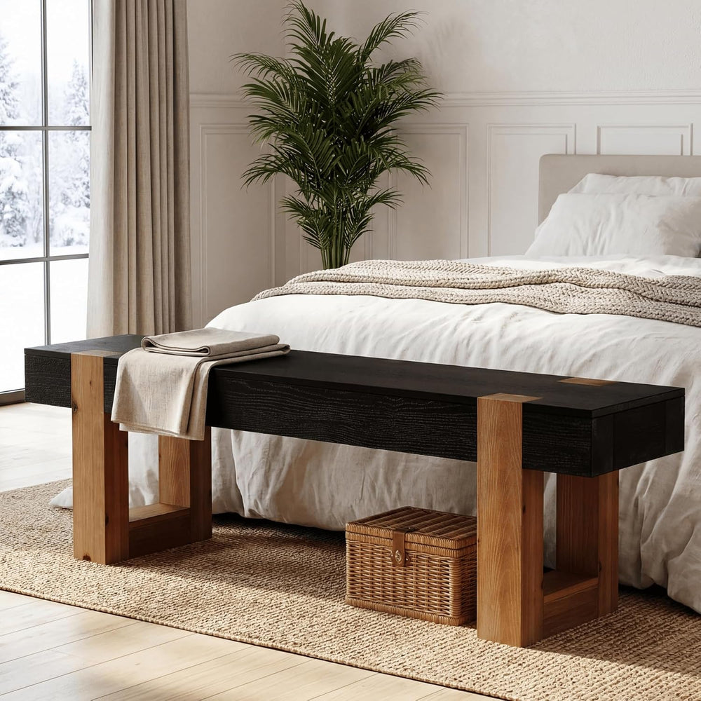 55" Solid Wood Dining Bench, Farmhouse Wooden Entryway Bench, End of Bed...