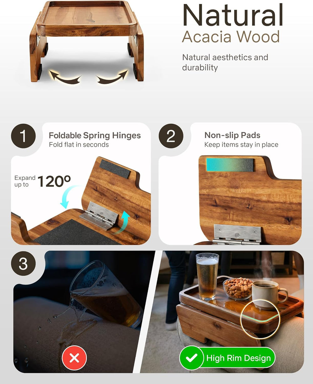 Tidita Wood Sofa Armrest Tray, Foldable Couch Arm Table, 13.75" x 9.5&qu...
