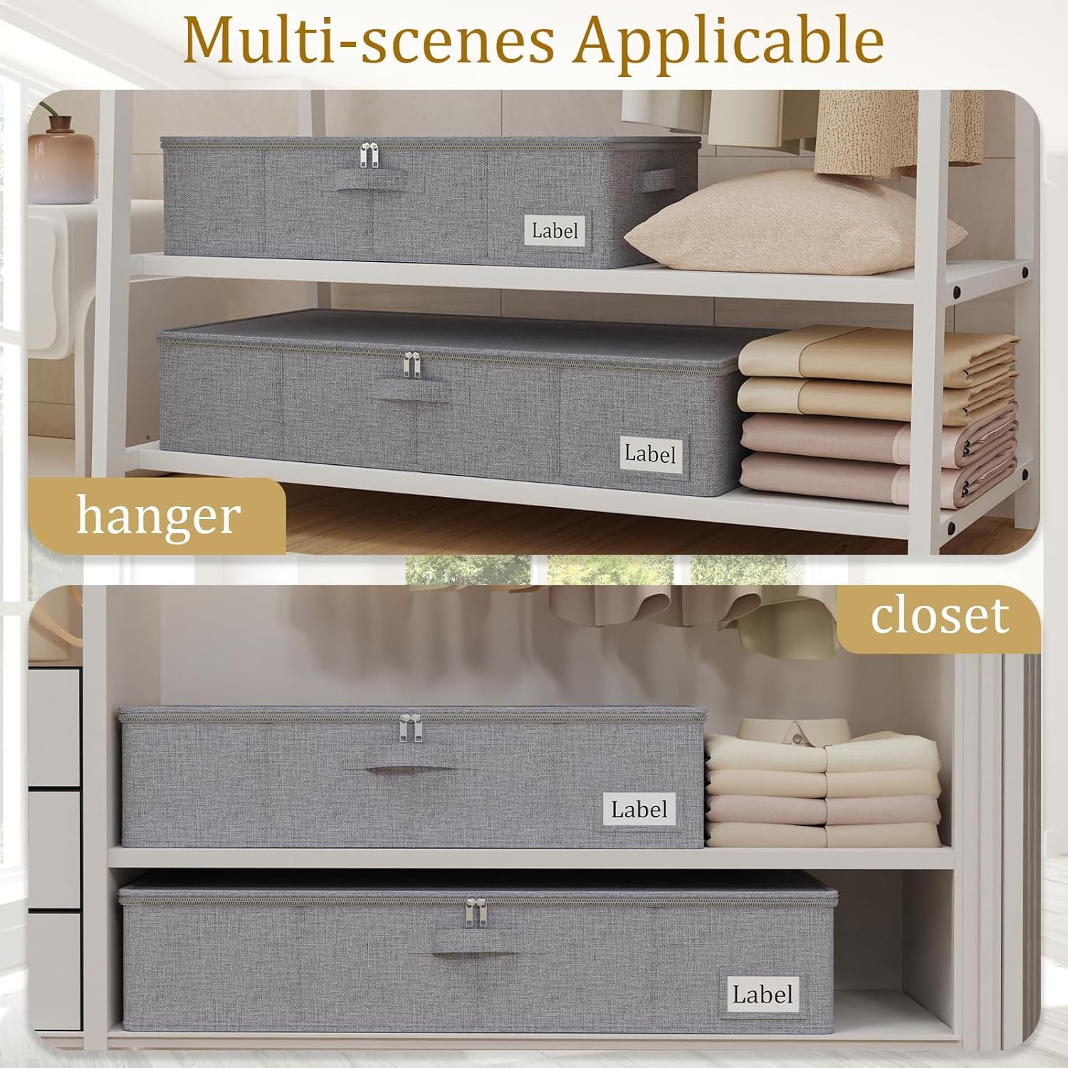 Yawinhe Under Bed Storage Containers with Handles, Sturdy Zipper und Label Holders, Foldable Blanket Storage Bags, for Comforter, Clothing, 23.6''Lx11.8''Wx6''H, 1-Pack, Grey SNH002GS-1