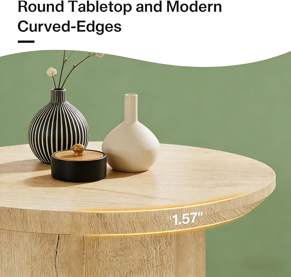 Round End Table, Modern Farmhouse Side Table with Vertical Slatted Base &...
