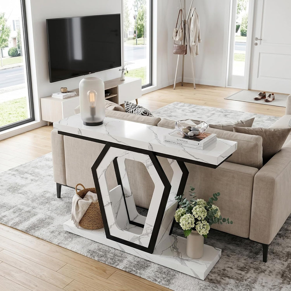 senlin Sofa Table 47.3 Inch Narrow Console Table with Openwork Frame, Industr...