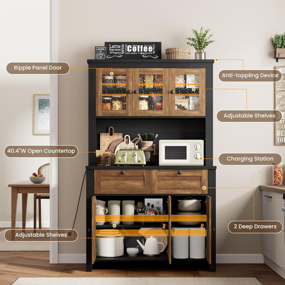 GarveeHome 66" Tall Pantry Cabinet with Power Outlet & LED Light, Ki...