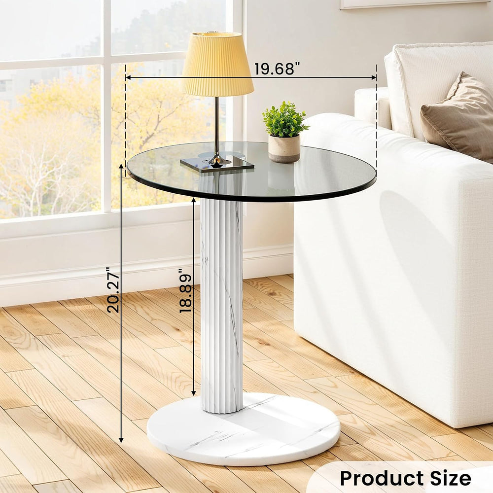 Recaceik Glass End Table, 22-Inch Round Glass Coffee Table, Modern Round Temp...