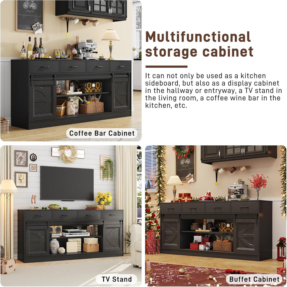 70” Large Buffet Sideboard Cabinet w/4 Drawer,Farmhouse Coffee Bar Cabinet Bu...