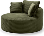 Oversized Round Chair Lounge Chaise Indoor, 53.5" Upholstered Corduroy Deep Seat Single Cloud Sofa Chair, Fluffy Modern Large Circle Boneless Sleeper Sofa for Living Room, Bedroom, Green
