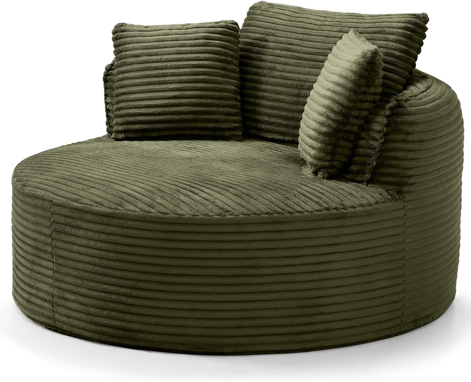 Oversized Round Chair Lounge Chaise Indoor, 53.5" Upholstered Corduroy Deep Seat Single Cloud Sofa Chair, Fluffy Modern Large Circle Boneless Sleeper Sofa for Living Room, Bedroom, Green