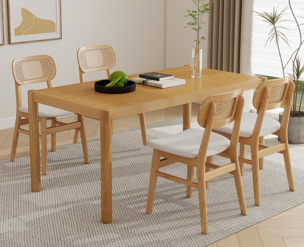 Shunzhi Rattan Dining Chairs Set of 4, Upholstered Farmhouse Dining Room Chai...