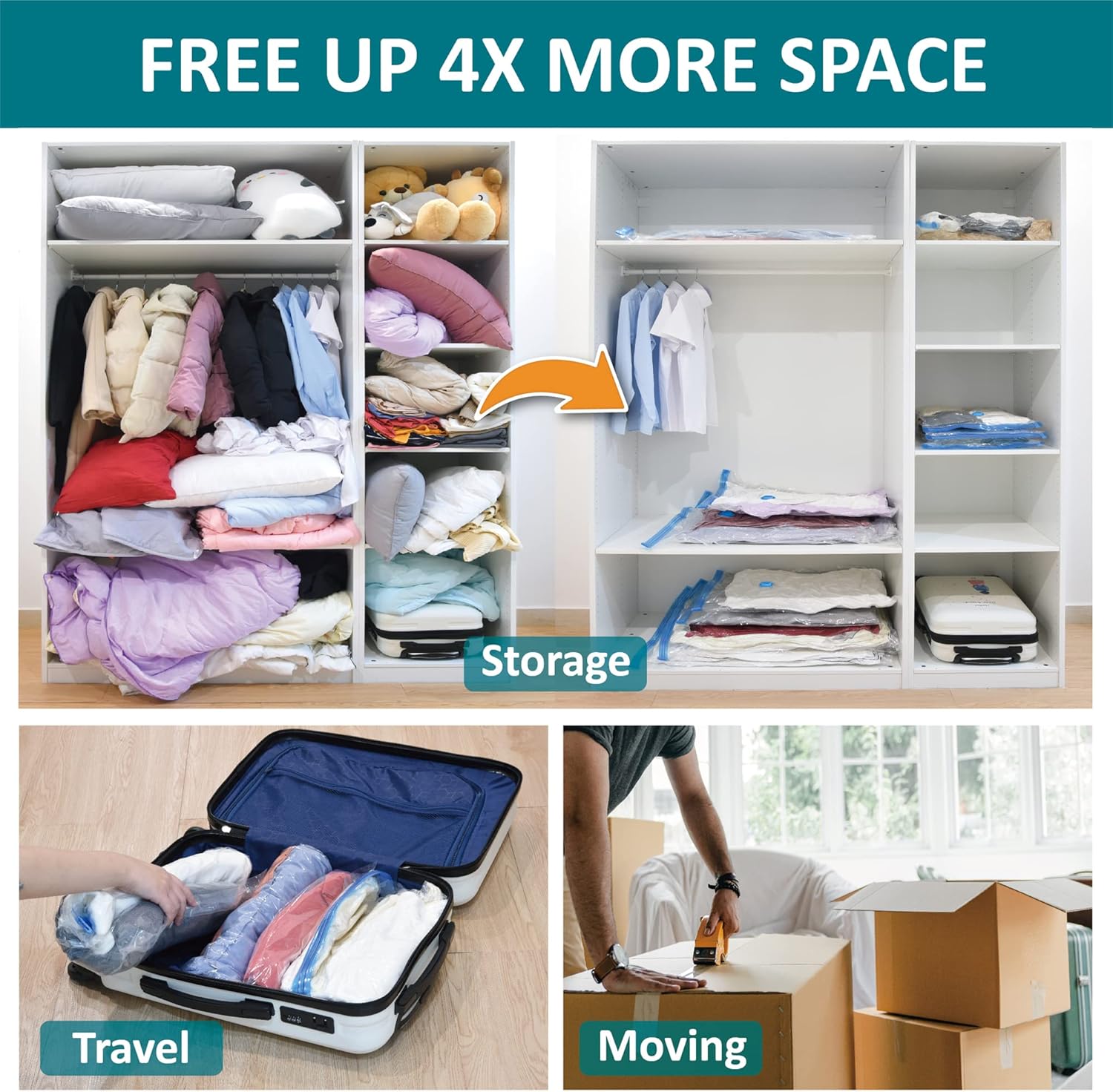 30 Pack Vacuum Storage Bags, Space Saver Vacuum Storage Bags, Vacuum Seal Bags for Clothing, Clothes, Comforters and Blankets, Hand Pump Included