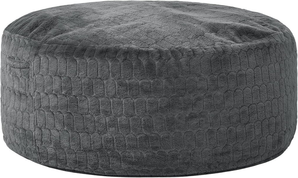 Hobestluk Adults Bean Bag Chair 5FT Big BeanBag Chair Giant Large Oversized | Memory Foam,Washable Cover,Unique Fluffy Plaid,Comfy Filled Big Bean Bag Lounging Gaming Bedroom Living Room | Dark Grey 5FT