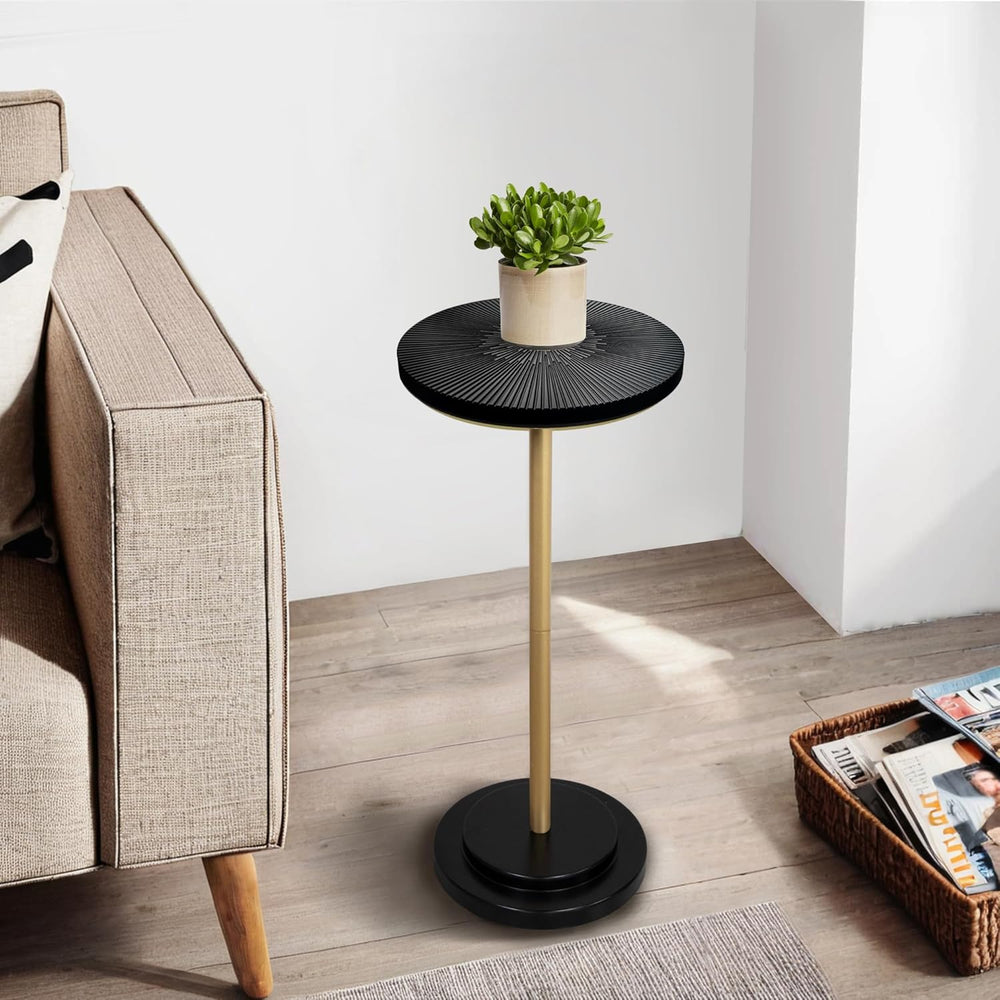 COVLON Drink Table, Small Pedestal Side Table with Wooden Carved Top for Livi...