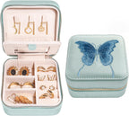 S.Leaf Travel Jewelry Organizer Boxes for Women Small Portable Necklace Earrings Bracelet Rings Travel Case Best Friend Birthday Gifts for Women Trendy (Butterfly_Hazeblue_Blue)