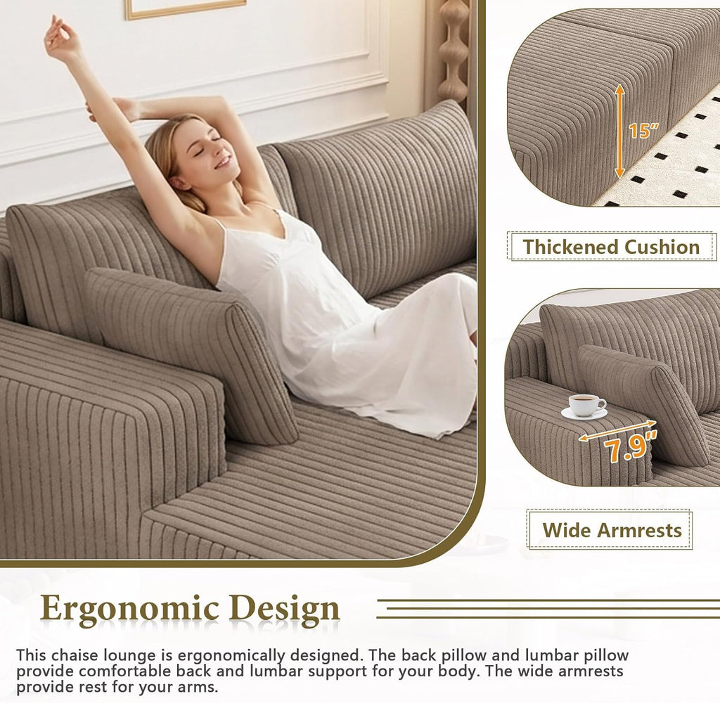 71" Oversized Double Chaise Lounges Indoor, Upholstered Corduroy Oversized Chaise Lounge Chair, Modern Sleeper Loveseat Chair Boneless Cloud Couch for Living Room Bedroom Reading (Camel)