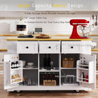 Rolling Kitchen Island with Drop Leaf & Power Outlet, Large Kitchen Islands Cart on Wheels, Movable Kitchen Island with 5 Open Storage Shelves & Towel Rack for Kitchen, Dining Room, 53-Inch, White