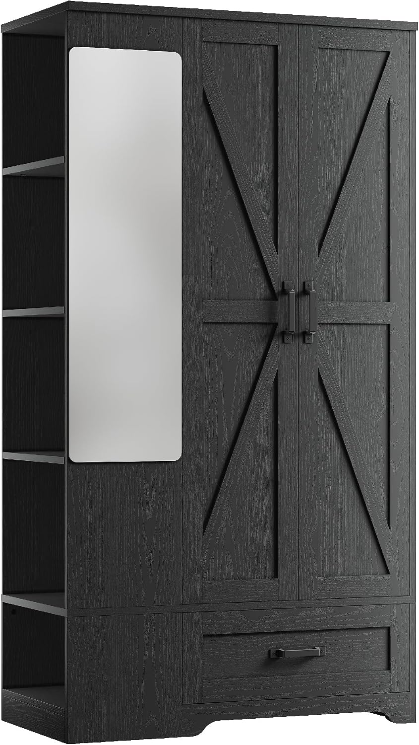 LIKIMIO Armoire Wardrobe Closet 70 Inches, Large Storage with Mirror, 2 Doors...