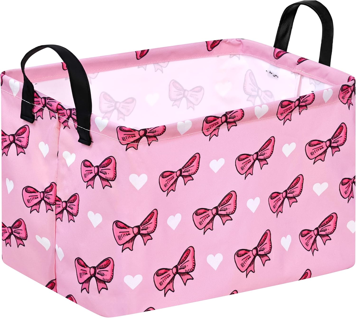 Storage Basket Home Shelf Basket Kids Organizer Box Clothes Laundry Hamper Nursery Bin Gift Laundry Basket with Handles Pink Bowknot Pattern for Home