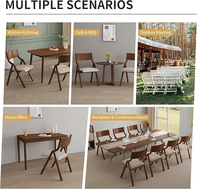 Ball & Cast Modern Folding Chairs Upholstered Kitchen Dining Chair Seating Set of 2, Walnut