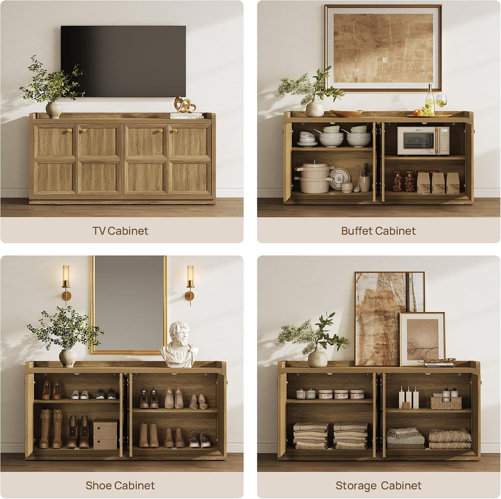 SICOTAS 4-Door Buffet Cabinet, 61.7" Wide Extra Long Sideboard with 2 Se...