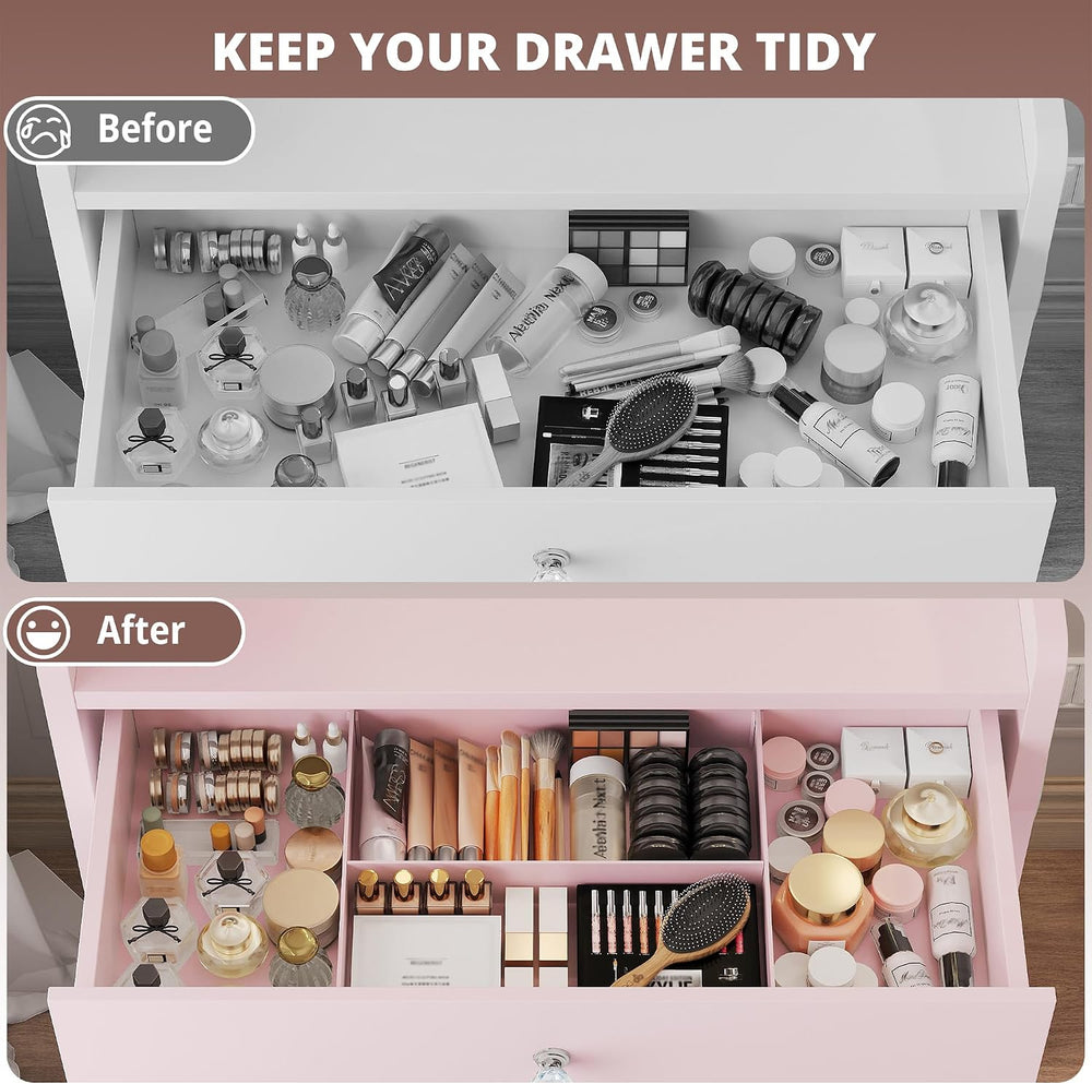 LIKIMIO Small Vanity Desk with Mirror Lights and Storage Stool, Pink | Vanity...
