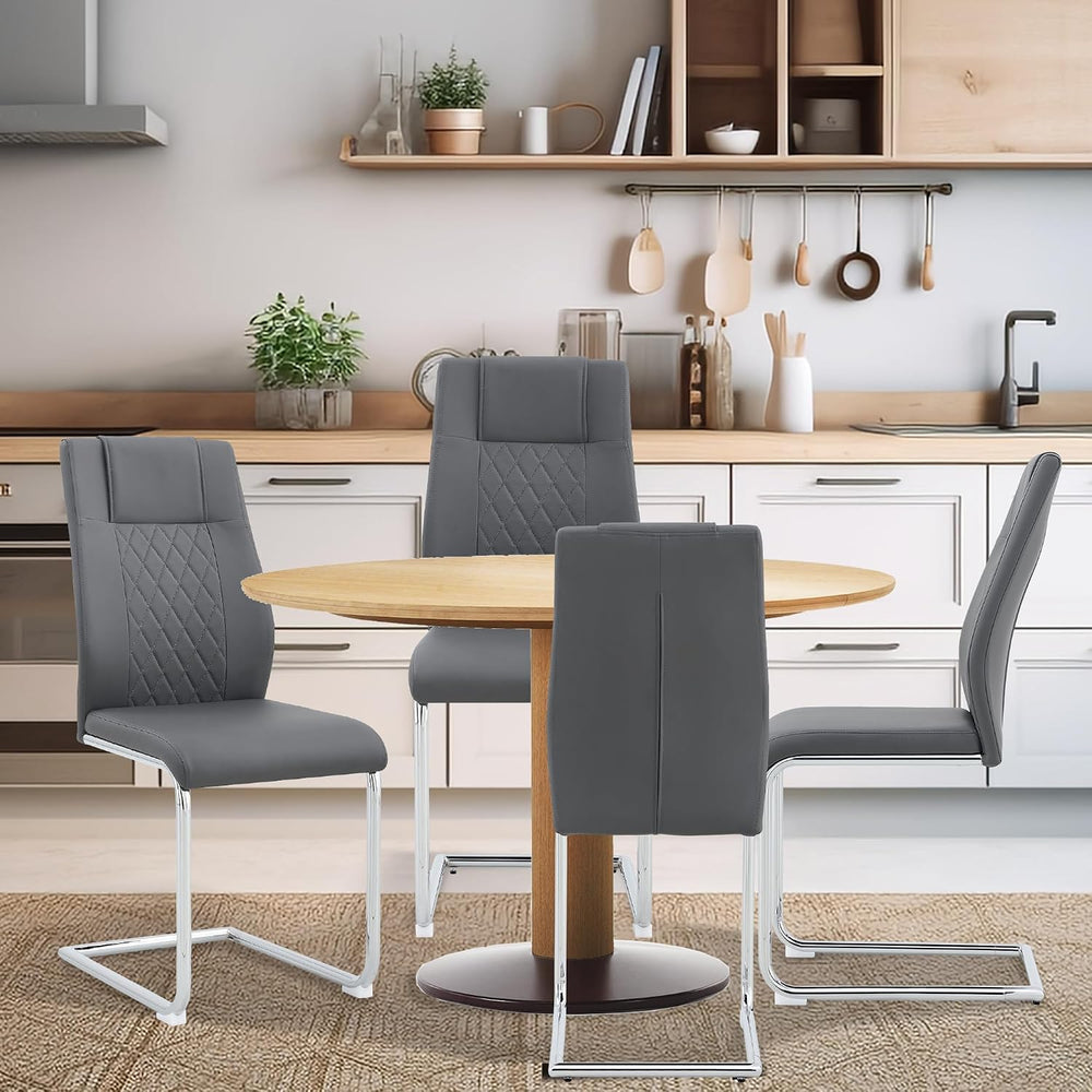 cinkehome Modern Gray Dining Chairs Set of 4 with Silver Metal Legs, High Bac...