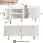 DHH 55 Inch Mid Century Modern TV Stand with Power Outlet for TVs up to 60 Inch, Entertainment Center with Storage and Adjustable Shelves, Media Console with Sliding Doors for Living Room(White)