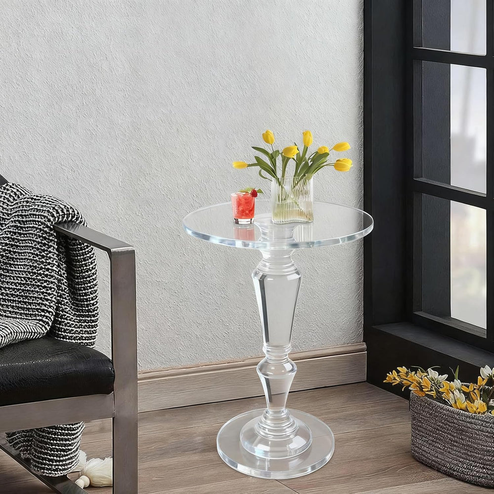Acrylic End Table Clear Coffee Table with Round Tabletop, Multifuntional Side...