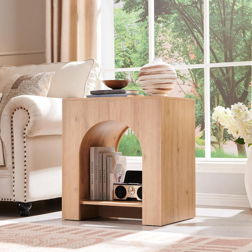 Arched End Table Set of 2 with Type-C Charging Station, 22" Modern Bedro...