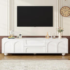 Ball & Cast 70" Modern TV Stand for TVs up to 75", Cream Media Console with Arched Push-to-Open Doors,2 Cabinets & 2 Drawers, 5 Iron Round Legs,Entertainment Center for Living Room,Bedroom,White