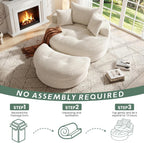 Oversized Round Chaise Lounge Chair, Deep Seat Cloud Boneless Floor Sofa Couch, Upholstered Corduroy Sleeper with 3 Pillows & Optional Ottoman, No Assembly Modern Lazy Floor Lounger for Living Room
