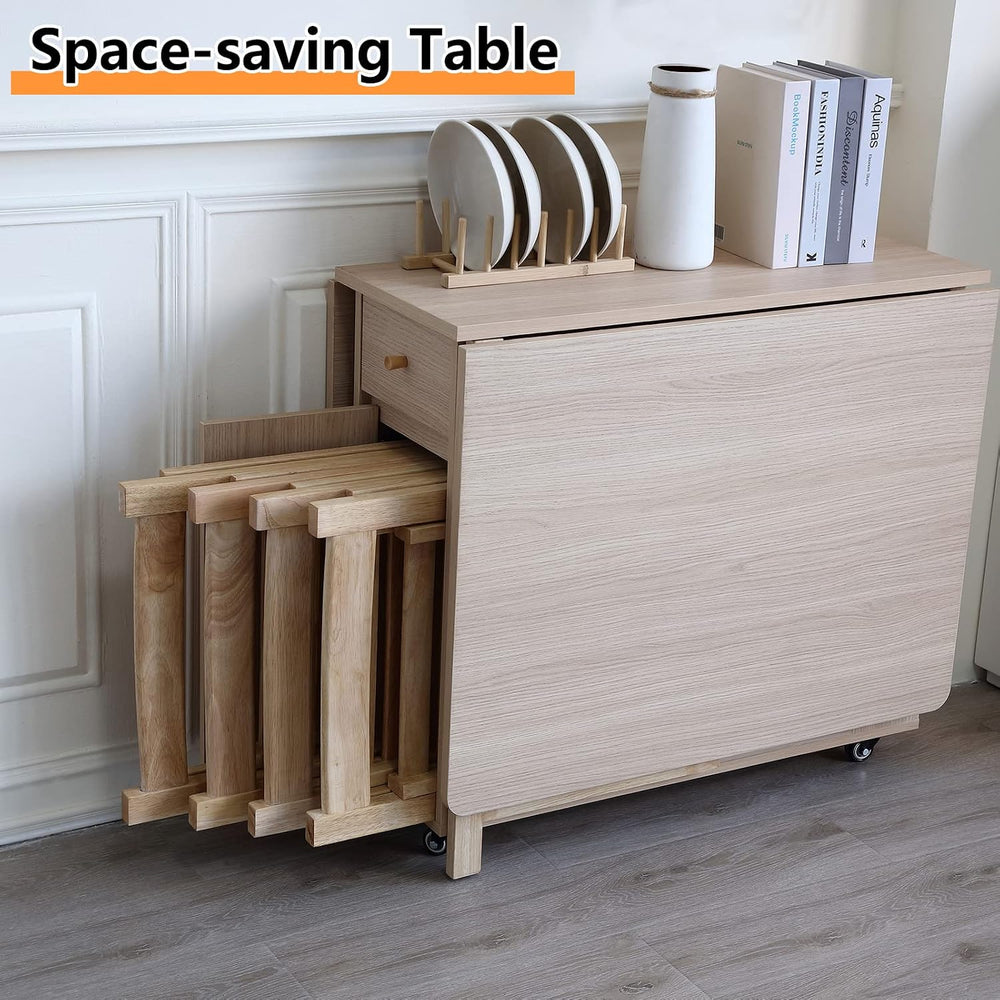 COMUHOME Drop Leaf Folding Dining Table with Storage, Wheels, Space Saving | ...