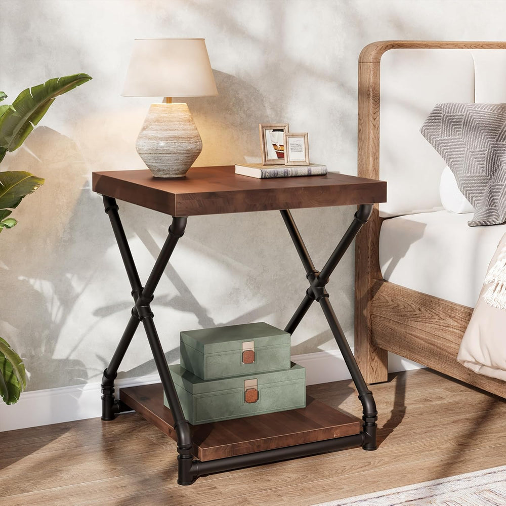 Tribesigns Solid Wood End Side Table with Storage Space for Living Room, Smal...
