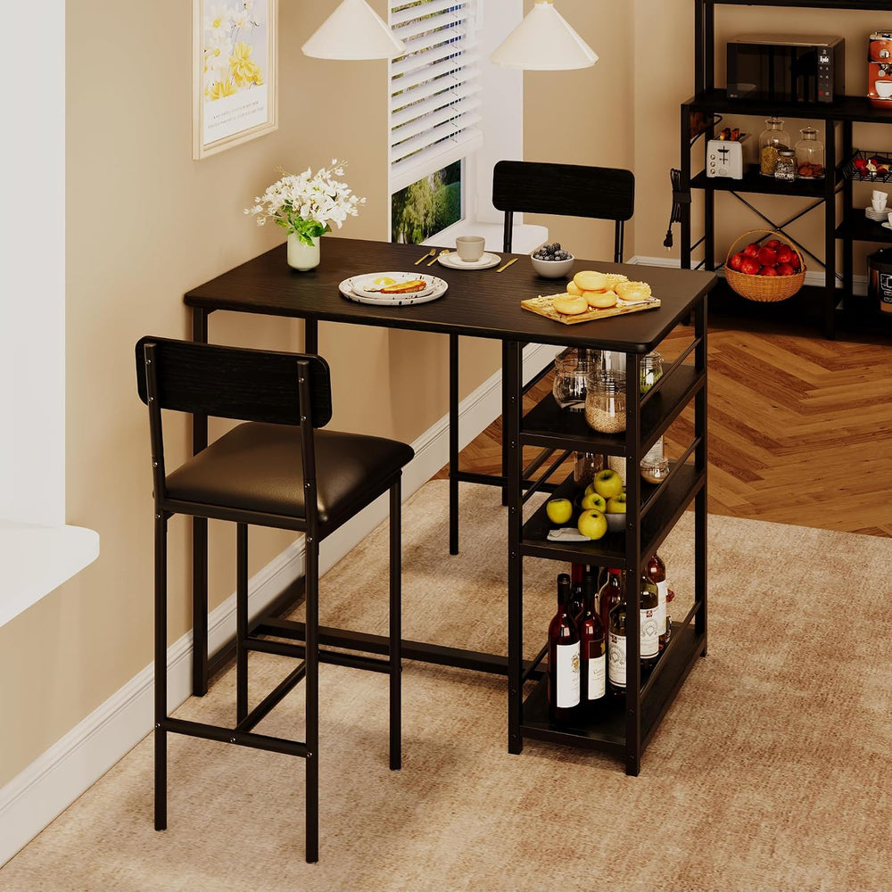 Dining Table Set for 2 with 3 Storage Shelves, 3-Piece Counter Height Kitchen...
