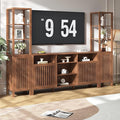 Farmhouse TV Stand for 70 inch TVs, Entertainment Center with Bookshelves - 4 Door Media Console with Adjustable Shelves, Storage Cabinet for Living Room Bedroom Home Theater, Rustic Brown