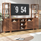 Farmhouse TV Stand for 70 inch TVs, Entertainment Center with Bookshelves - 4 Door Media Console with Adjustable Shelves, Storage Cabinet for Living Room Bedroom Home Theater, Rustic Brown