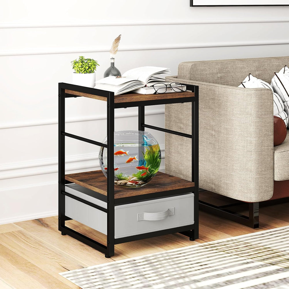 Giantex Industrial Nightstand with Storage Drawer, Rustic Bedside Table with ...