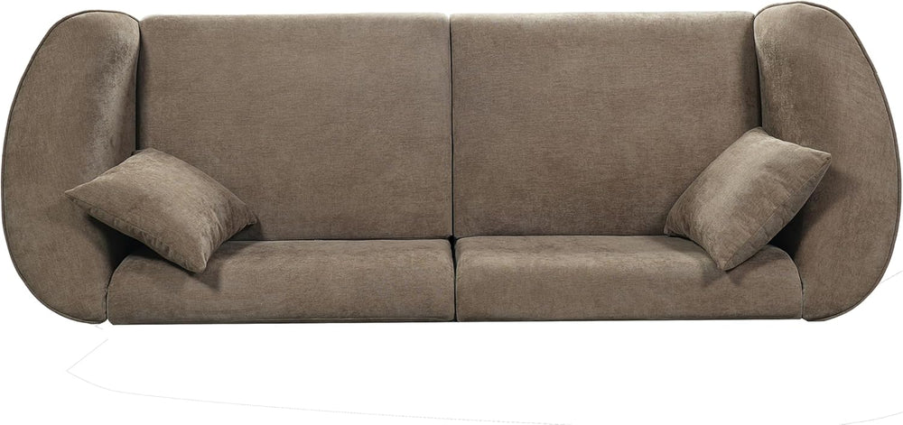 87" Curved Contemporary Sofa in Brown: Plush Seating, Streamlined Design...