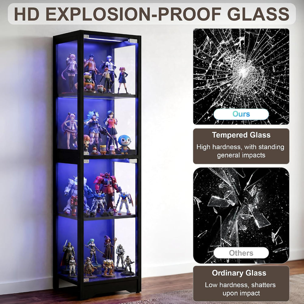DreamDashio Display Cabinet with Glass Doors, 4-Tier Curio Cabinet with App R...