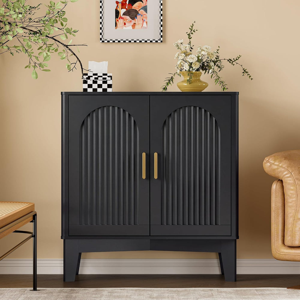 BORNOON Fluted Storage Cabinet with Doors and Adjustable Shelf Sideboard