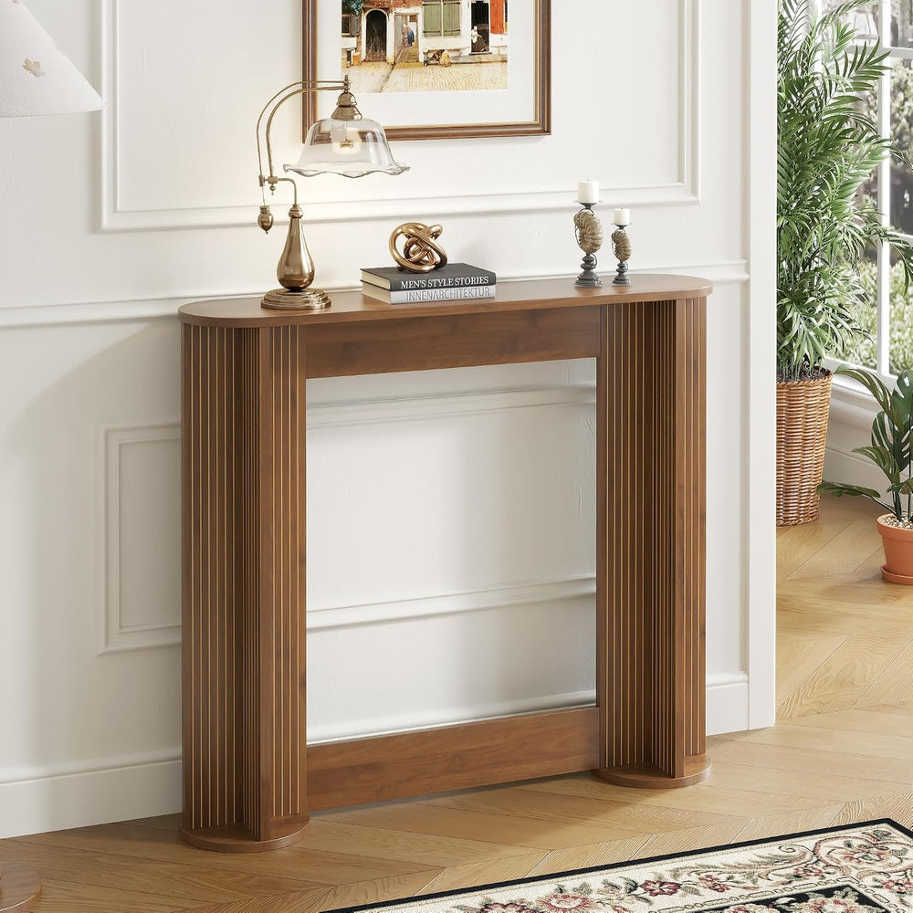 35 Inch Small Narrow Console Table Behind Couch, Mid-Century Modern Fluted Sk...